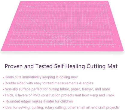 18"x12" Thickened Self Healing Cutting Mat, A3 Rotary Cutting Sewing Mat for Crafts, Double Sided 5-Ply Table Cutting Board for Fabric Quilting Art Hobby Project, Pink/Purple