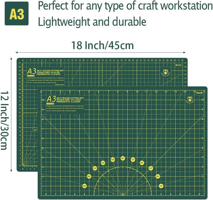 18"x12" Thickened Self Healing Cutting Mat, A3 Rotary Cutting Sewing Mat for Crafts, Double Sided 5-Ply Table Cutting Board for Fabric Quilting Art Hobby Project, Pink/Purple