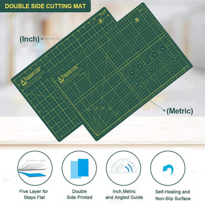18"x12" Thickened Self Healing Cutting Mat, A3 Rotary Cutting Sewing Mat for Crafts, Double Sided 5-Ply Table Cutting Board for Fabric Quilting Art Hobby Project, Pink/Purple
