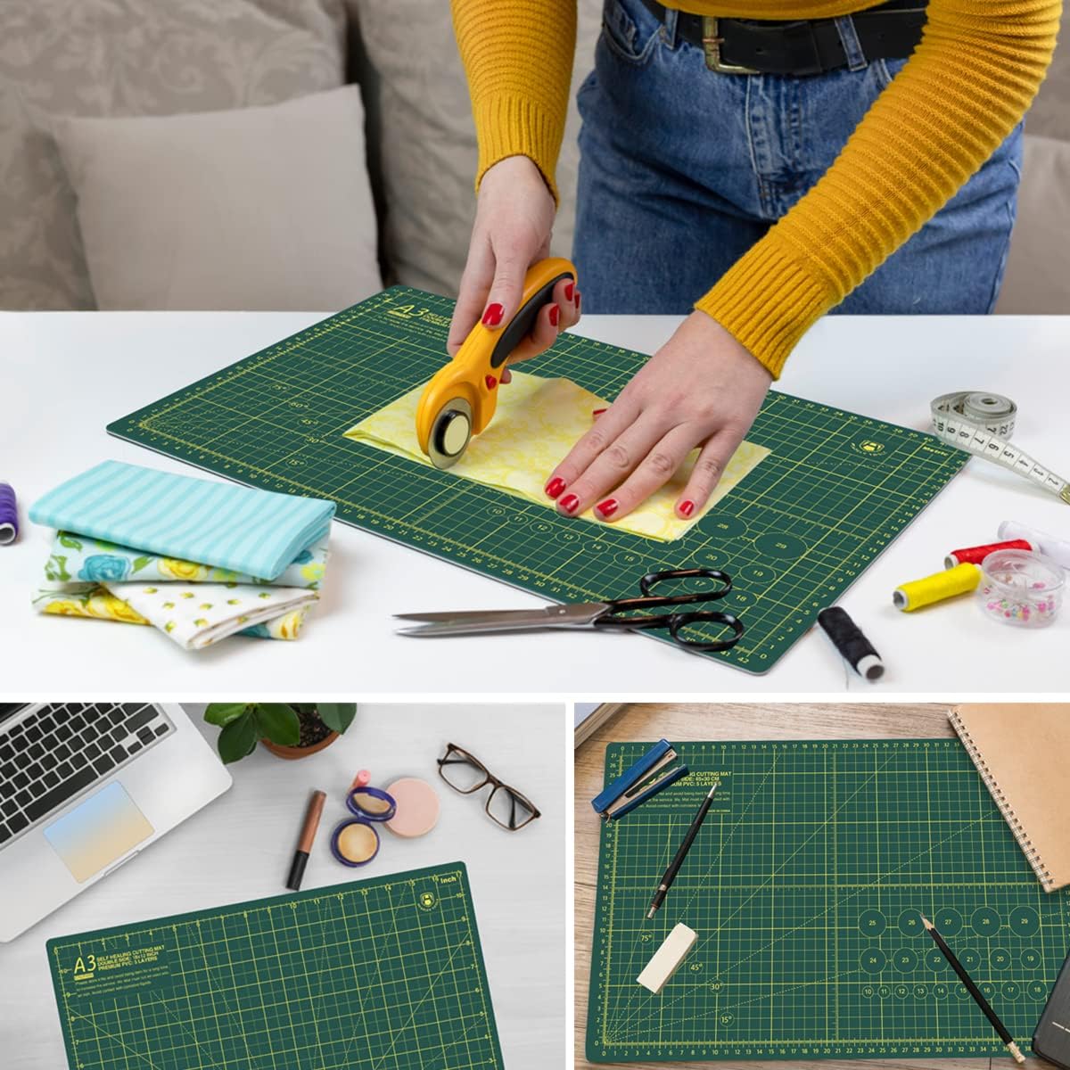 18"x12" Thickened Self Healing Cutting Mat, A3 Rotary Cutting Sewing Mat for Crafts, Double Sided 5-Ply Table Cutting Board for Fabric Quilting Art Hobby Project, Pink/Purple