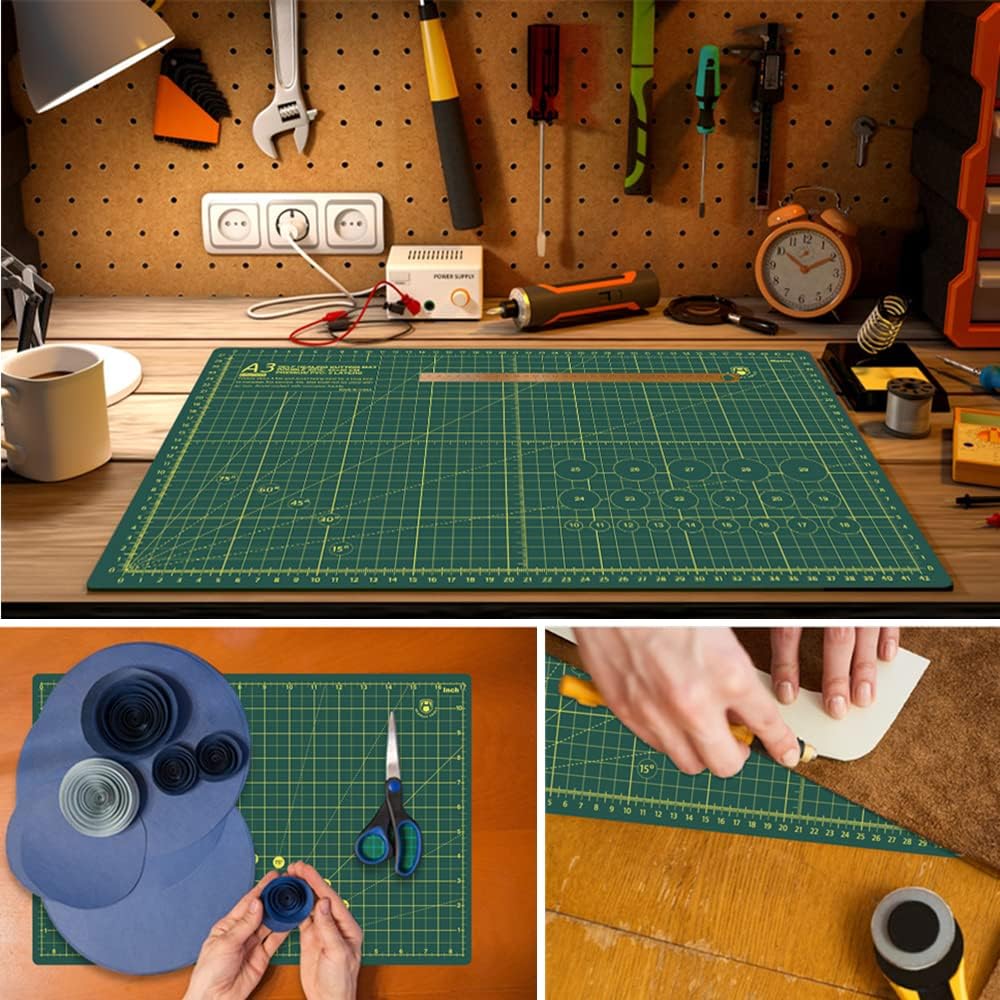 18"x12" Thickened Self Healing Cutting Mat, A3 Rotary Cutting Sewing Mat for Crafts, Double Sided 5-Ply Table Cutting Board for Fabric Quilting Art Hobby Project, Pink/Purple