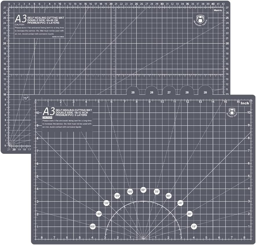 18"x12" Thickened Self Healing Cutting Mat, A3 Rotary Cutting Sewing Mat for Crafts, Double Sided 5-Ply Table Cutting Board for Fabric Quilting Art Hobby Project, Pink/Purple