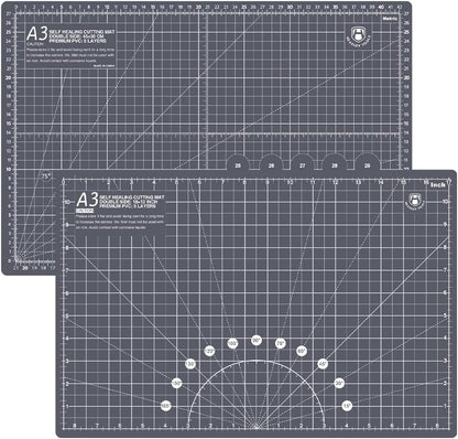 18"x12" Thickened Self Healing Cutting Mat, A3 Rotary Cutting Sewing Mat for Crafts, Double Sided 5-Ply Table Cutting Board for Fabric Quilting Art Hobby Project, Pink/Purple