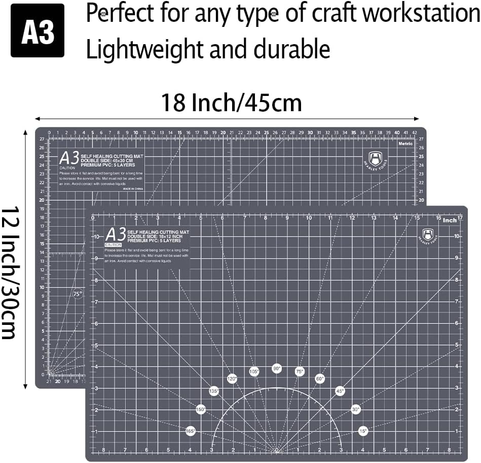 18"x12" Thickened Self Healing Cutting Mat, A3 Rotary Cutting Sewing Mat for Crafts, Double Sided 5-Ply Table Cutting Board for Fabric Quilting Art Hobby Project, Pink/Purple