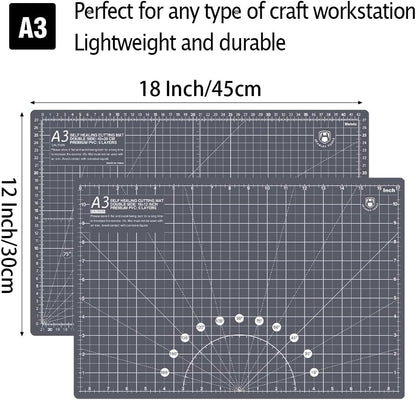 18"x12" Thickened Self Healing Cutting Mat, A3 Rotary Cutting Sewing Mat for Crafts, Double Sided 5-Ply Table Cutting Board for Fabric Quilting Art Hobby Project, Pink/Purple