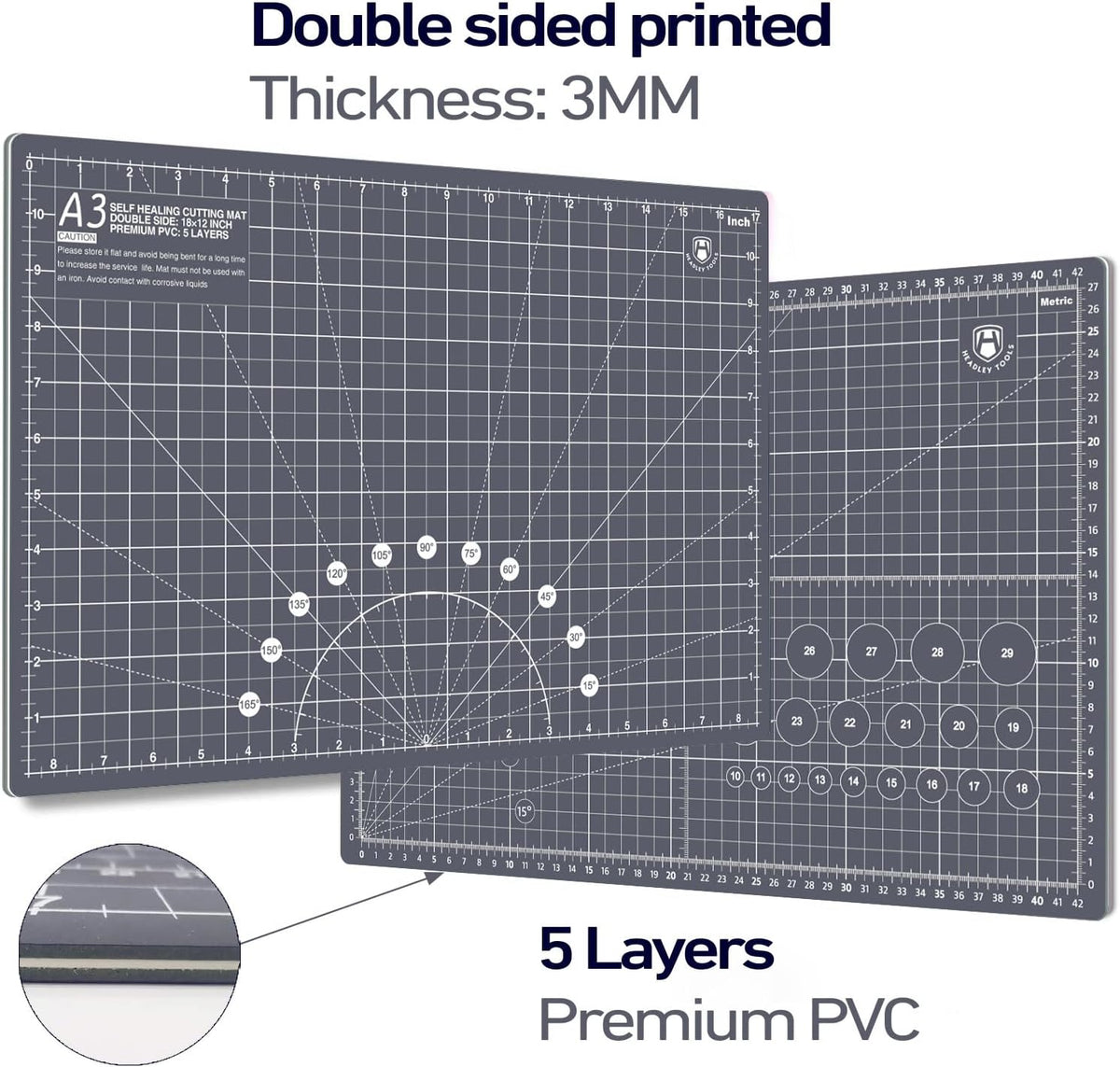 18"x12" Thickened Self Healing Cutting Mat, A3 Rotary Cutting Sewing Mat for Crafts, Double Sided 5-Ply Table Cutting Board for Fabric Quilting Art Hobby Project, Pink/Purple