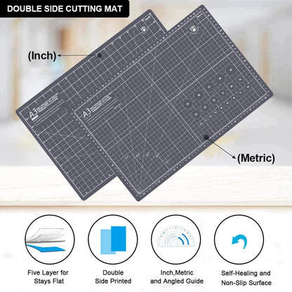 18"x12" Thickened Self Healing Cutting Mat, A3 Rotary Cutting Sewing Mat for Crafts, Double Sided 5-Ply Table Cutting Board for Fabric Quilting Art Hobby Project, Pink/Purple