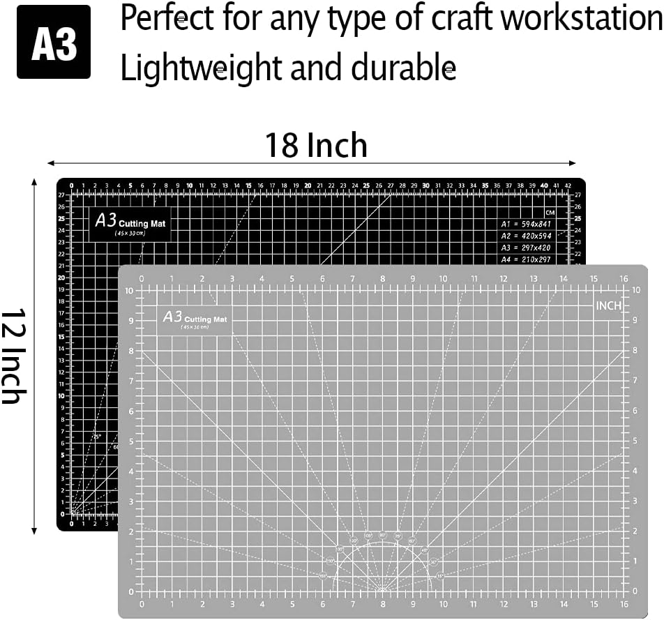 18"x12" Thickened Self Healing Cutting Mat, A3 Rotary Cutting Sewing Mat for Crafts, Double Sided 5-Ply Table Cutting Board for Fabric Quilting Art Hobby Project, Pink/Purple