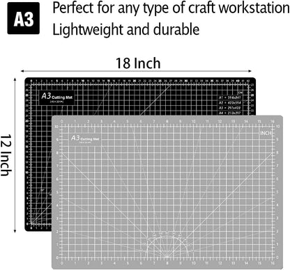 18"x12" Thickened Self Healing Cutting Mat, A3 Rotary Cutting Sewing Mat for Crafts, Double Sided 5-Ply Table Cutting Board for Fabric Quilting Art Hobby Project, Pink/Purple