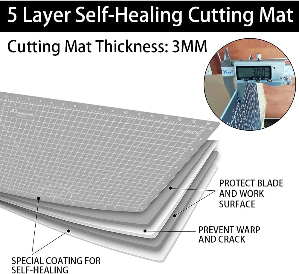 18"x12" Thickened Self Healing Cutting Mat, A3 Rotary Cutting Sewing Mat for Crafts, Double Sided 5-Ply Table Cutting Board for Fabric Quilting Art Hobby Project, Pink/Purple