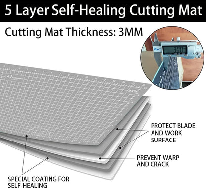 18"x12" Thickened Self Healing Cutting Mat, A3 Rotary Cutting Sewing Mat for Crafts, Double Sided 5-Ply Table Cutting Board for Fabric Quilting Art Hobby Project, Pink/Purple