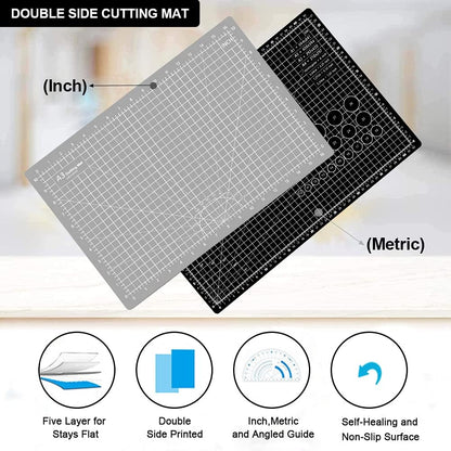 18"x12" Thickened Self Healing Cutting Mat, A3 Rotary Cutting Sewing Mat for Crafts, Double Sided 5-Ply Table Cutting Board for Fabric Quilting Art Hobby Project, Pink/Purple