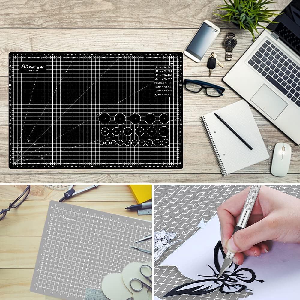 18"x12" Thickened Self Healing Cutting Mat, A3 Rotary Cutting Sewing Mat for Crafts, Double Sided 5-Ply Table Cutting Board for Fabric Quilting Art Hobby Project, Pink/Purple