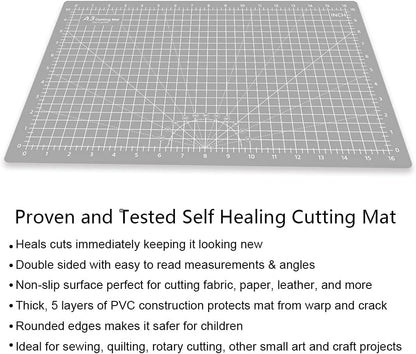 18"x12" Thickened Self Healing Cutting Mat, A3 Rotary Cutting Sewing Mat for Crafts, Double Sided 5-Ply Table Cutting Board for Fabric Quilting Art Hobby Project, Pink/Purple