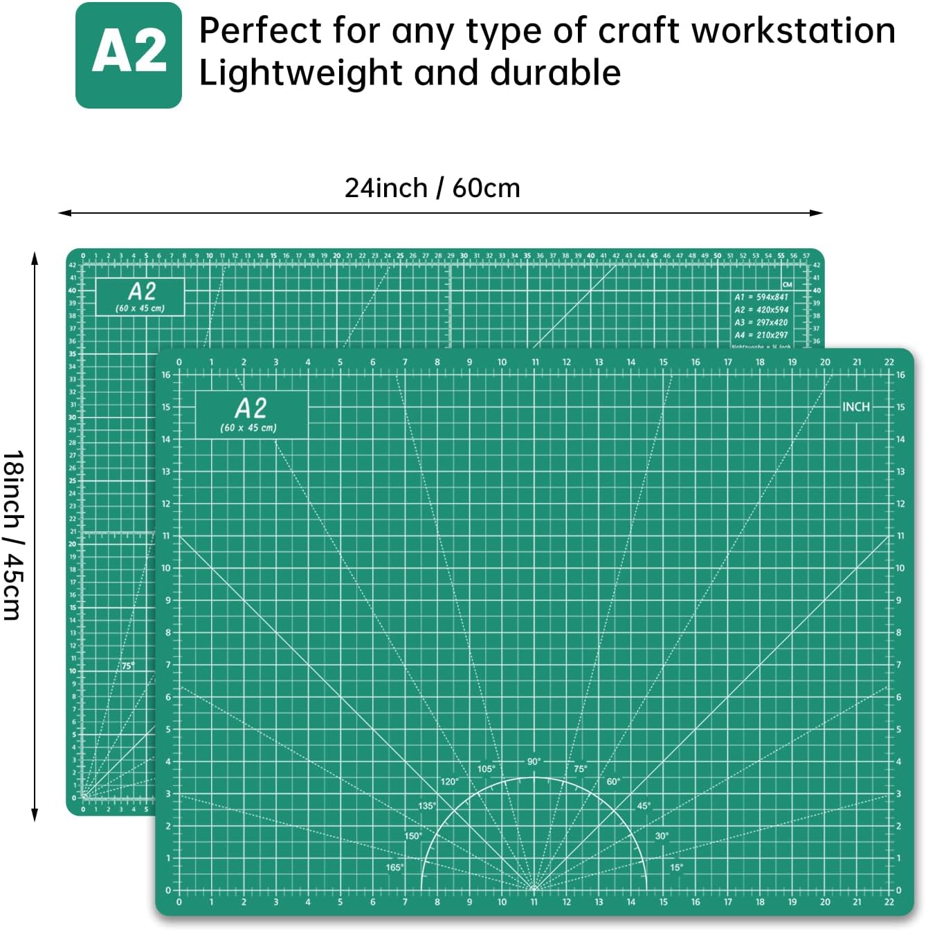 18"x12" Thickened Self Healing Cutting Mat, A3 Rotary Cutting Sewing Mat for Crafts, Double Sided 5-Ply Table Cutting Board for Fabric Quilting Art Hobby Project, Pink/Purple