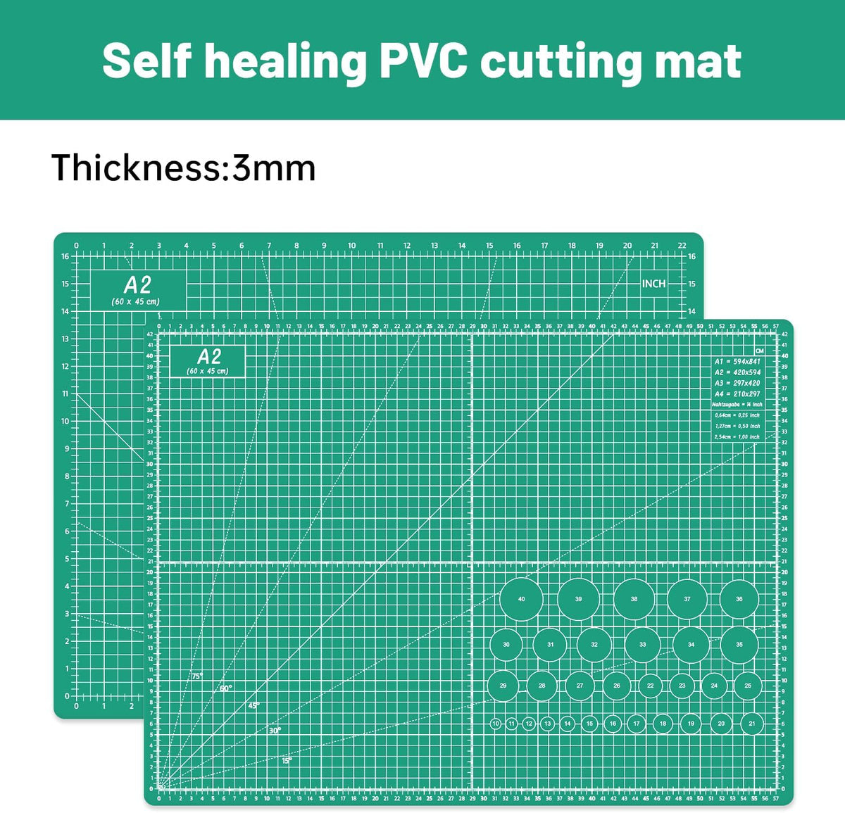 18"x12" Thickened Self Healing Cutting Mat, A3 Rotary Cutting Sewing Mat for Crafts, Double Sided 5-Ply Table Cutting Board for Fabric Quilting Art Hobby Project, Pink/Purple
