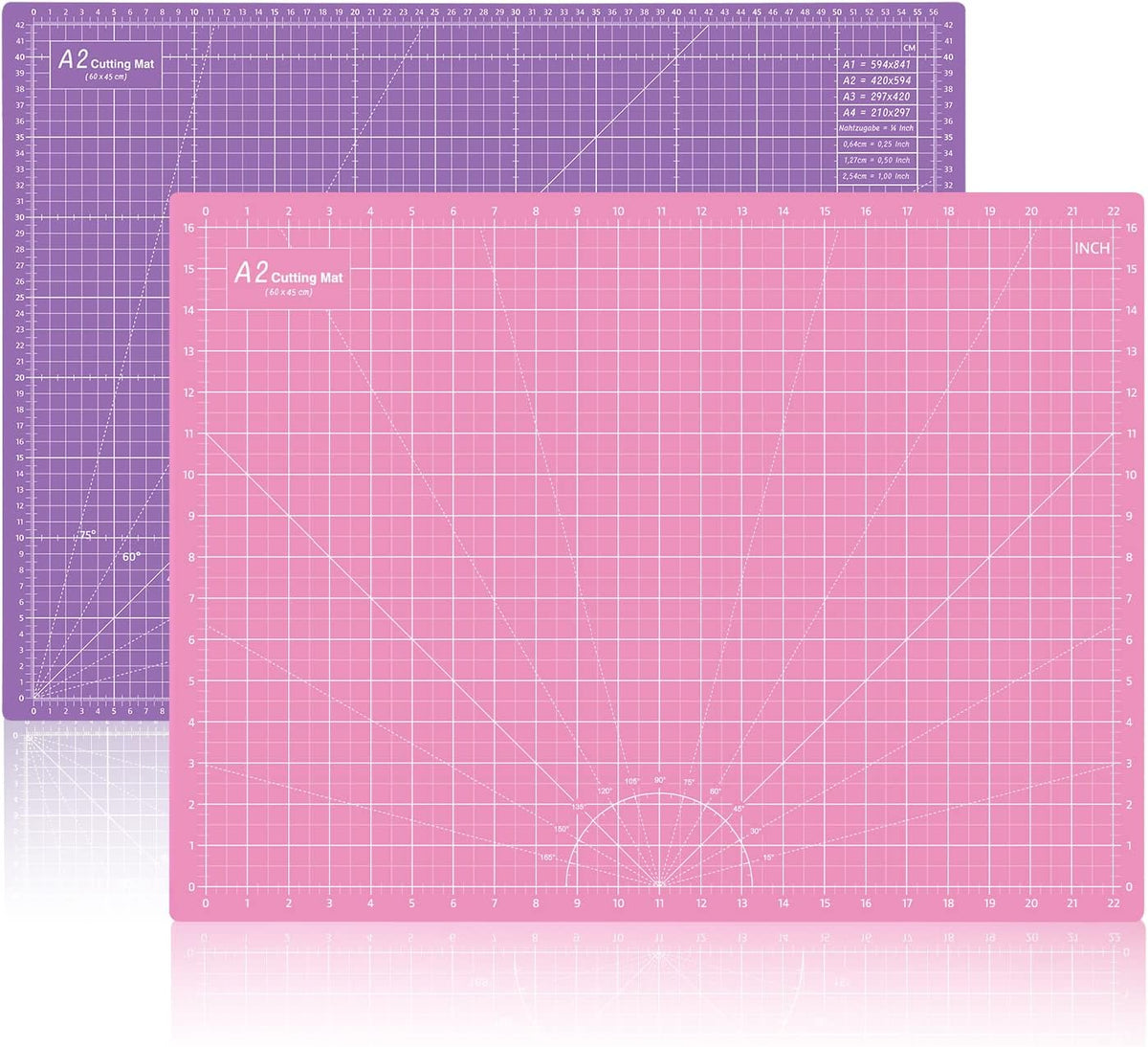 18"x12" Thickened Self Healing Cutting Mat, A3 Rotary Cutting Sewing Mat for Crafts, Double Sided 5-Ply Table Cutting Board for Fabric Quilting Art Hobby Project, Pink/Purple