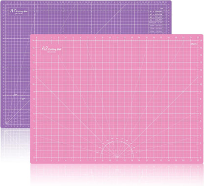 18"x12" Thickened Self Healing Cutting Mat, A3 Rotary Cutting Sewing Mat for Crafts, Double Sided 5-Ply Table Cutting Board for Fabric Quilting Art Hobby Project, Pink/Purple