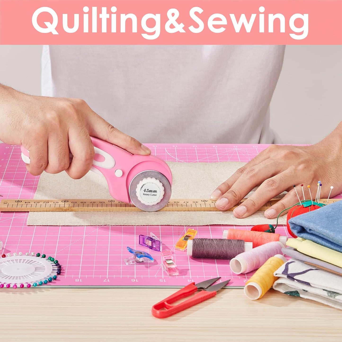 18"x12" Thickened Self Healing Cutting Mat, A3 Rotary Cutting Sewing Mat for Crafts, Double Sided 5-Ply Table Cutting Board for Fabric Quilting Art Hobby Project, Pink/Purple