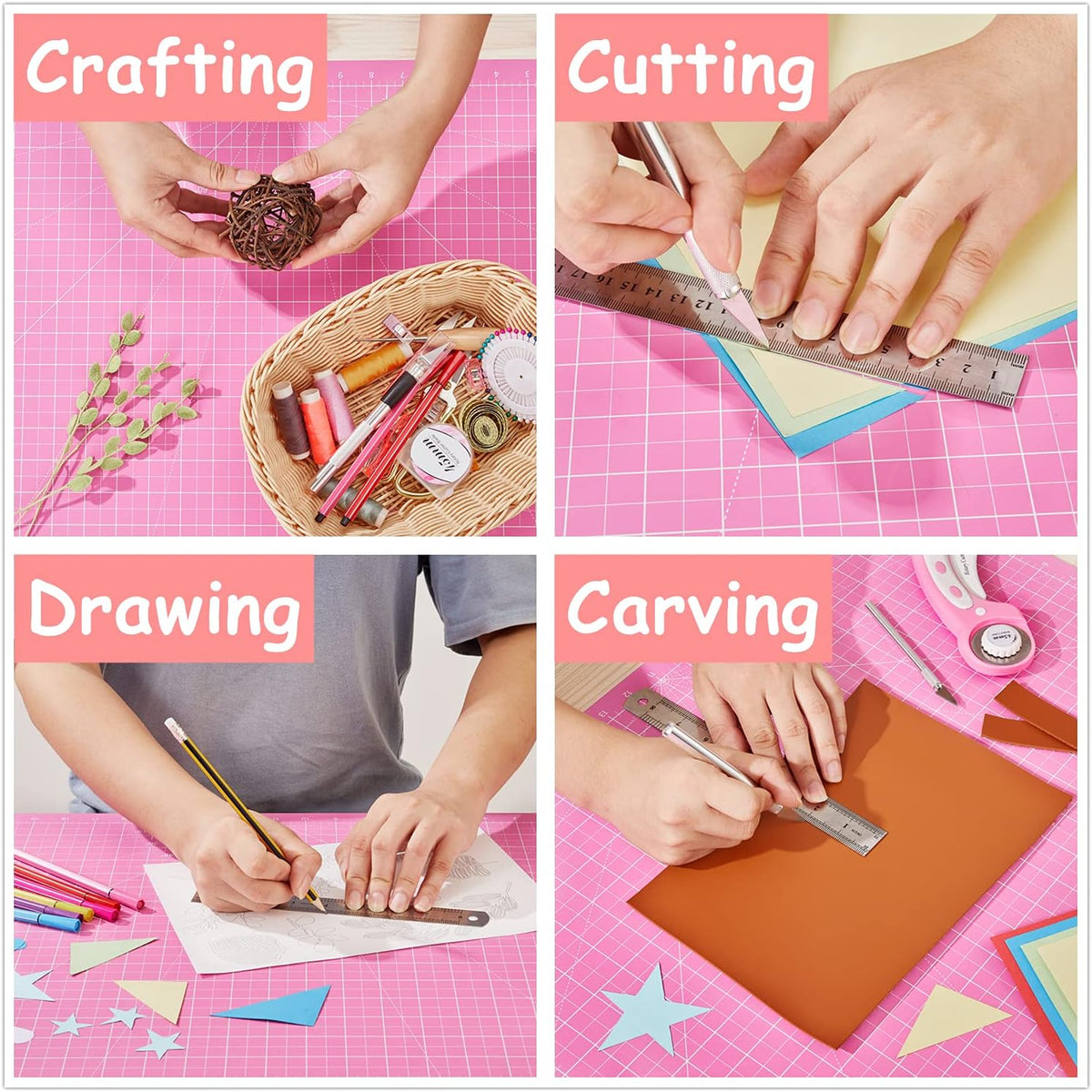 18"x12" Thickened Self Healing Cutting Mat, A3 Rotary Cutting Sewing Mat for Crafts, Double Sided 5-Ply Table Cutting Board for Fabric Quilting Art Hobby Project, Pink/Purple