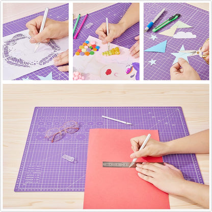 18"x12" Thickened Self Healing Cutting Mat, A3 Rotary Cutting Sewing Mat for Crafts, Double Sided 5-Ply Table Cutting Board for Fabric Quilting Art Hobby Project, Pink/Purple