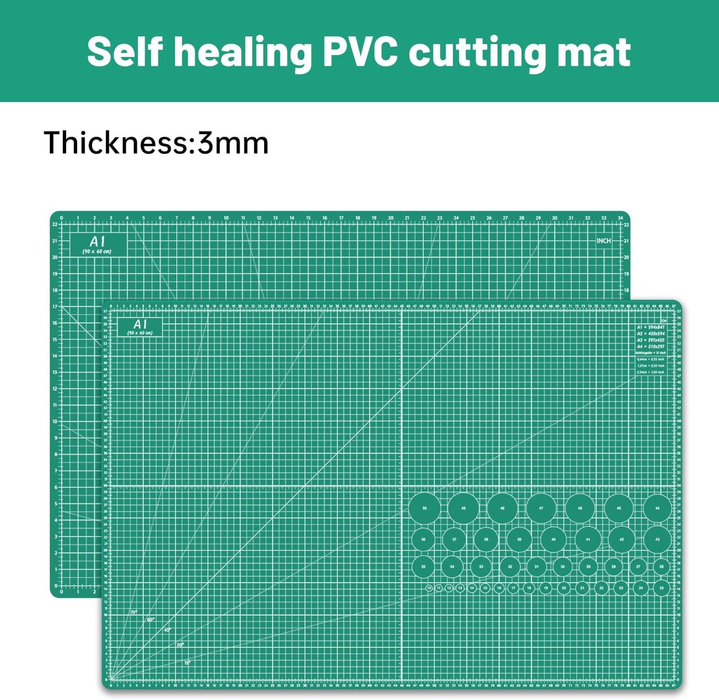 18"x12" Thickened Self Healing Cutting Mat, A3 Rotary Cutting Sewing Mat for Crafts, Double Sided 5-Ply Table Cutting Board for Fabric Quilting Art Hobby Project, Pink/Purple