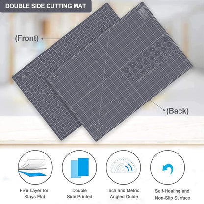 18"x12" Thickened Self Healing Cutting Mat, A3 Rotary Cutting Sewing Mat for Crafts, Double Sided 5-Ply Table Cutting Board for Fabric Quilting Art Hobby Project, Pink/Purple