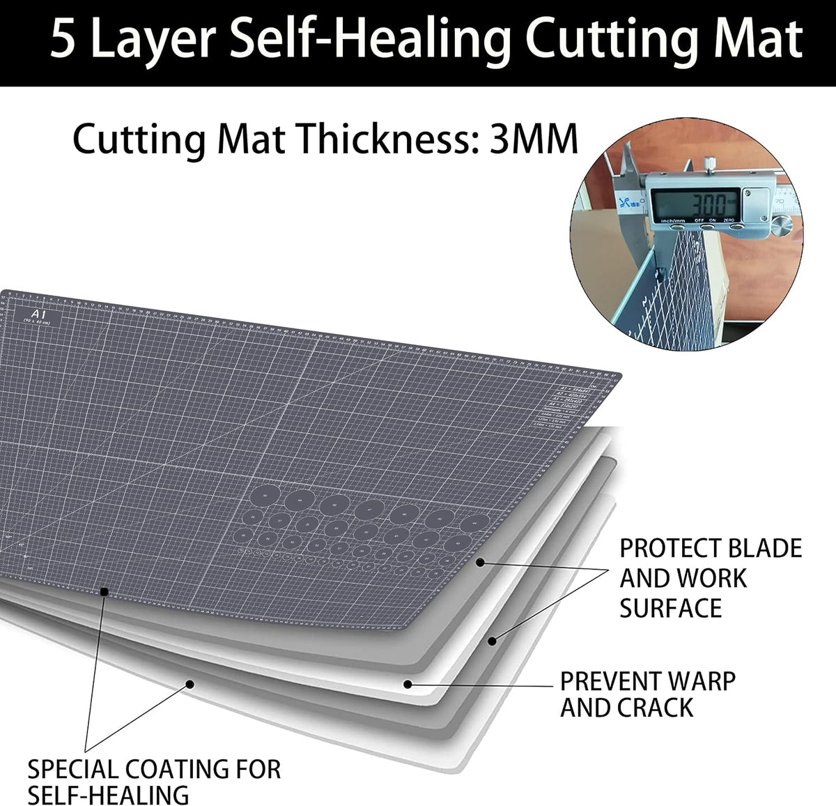 18"x12" Thickened Self Healing Cutting Mat, A3 Rotary Cutting Sewing Mat for Crafts, Double Sided 5-Ply Table Cutting Board for Fabric Quilting Art Hobby Project, Pink/Purple