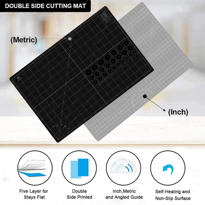 18"x12" Thickened Self Healing Cutting Mat, A3 Rotary Cutting Sewing Mat for Crafts, Double Sided 5-Ply Table Cutting Board for Fabric Quilting Art Hobby Project, Pink/Purple