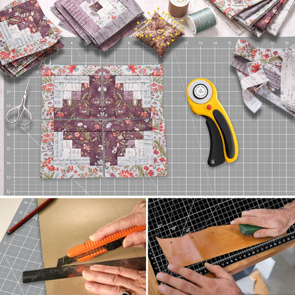 18"x12" Thickened Self Healing Cutting Mat, A3 Rotary Cutting Sewing Mat for Crafts, Double Sided 5-Ply Table Cutting Board for Fabric Quilting Art Hobby Project, Pink/Purple