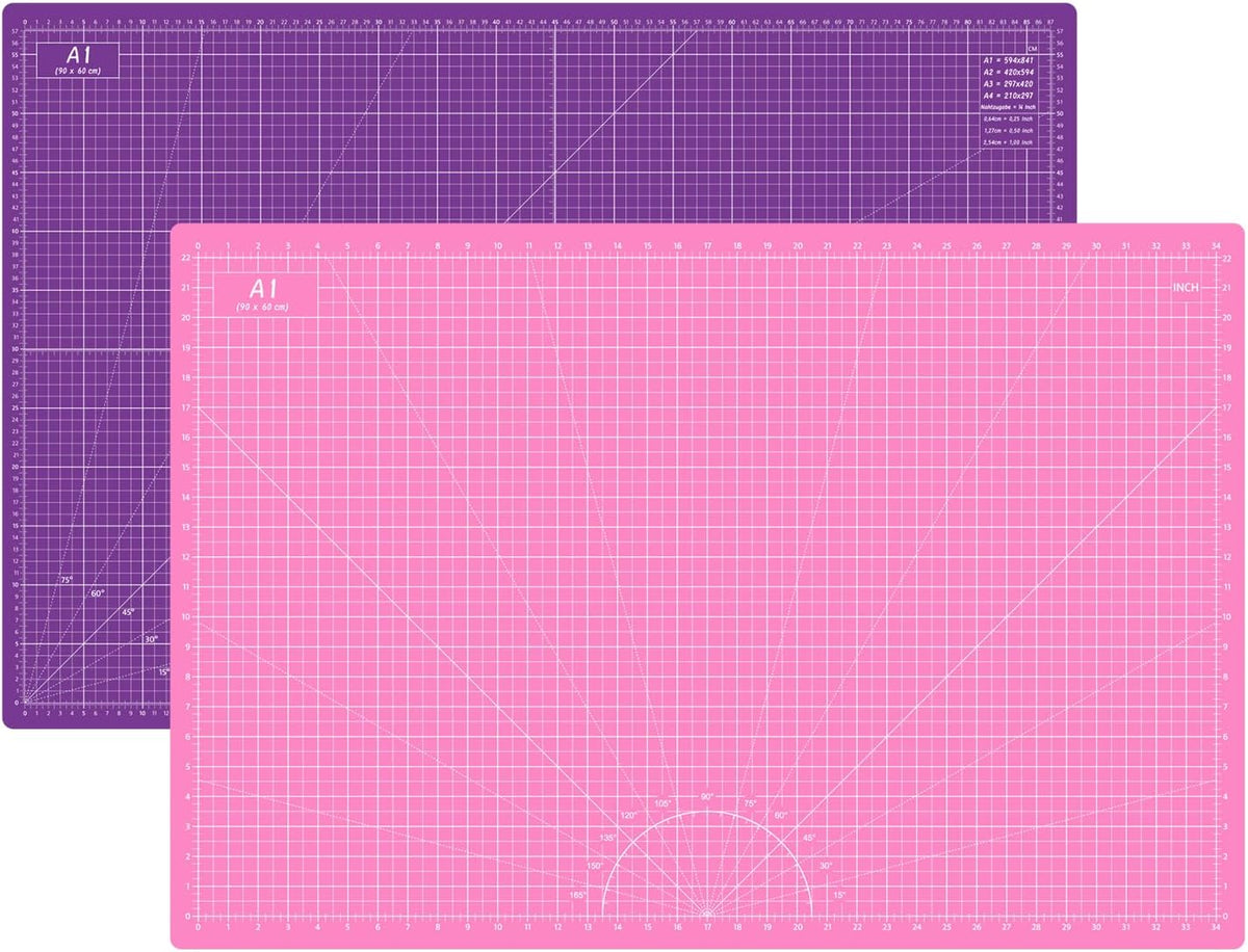 18"x12" Thickened Self Healing Cutting Mat, A3 Rotary Cutting Sewing Mat for Crafts, Double Sided 5-Ply Table Cutting Board for Fabric Quilting Art Hobby Project, Pink/Purple
