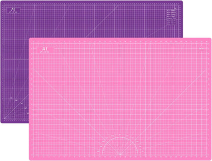 18"x12" Thickened Self Healing Cutting Mat, A3 Rotary Cutting Sewing Mat for Crafts, Double Sided 5-Ply Table Cutting Board for Fabric Quilting Art Hobby Project, Pink/Purple
