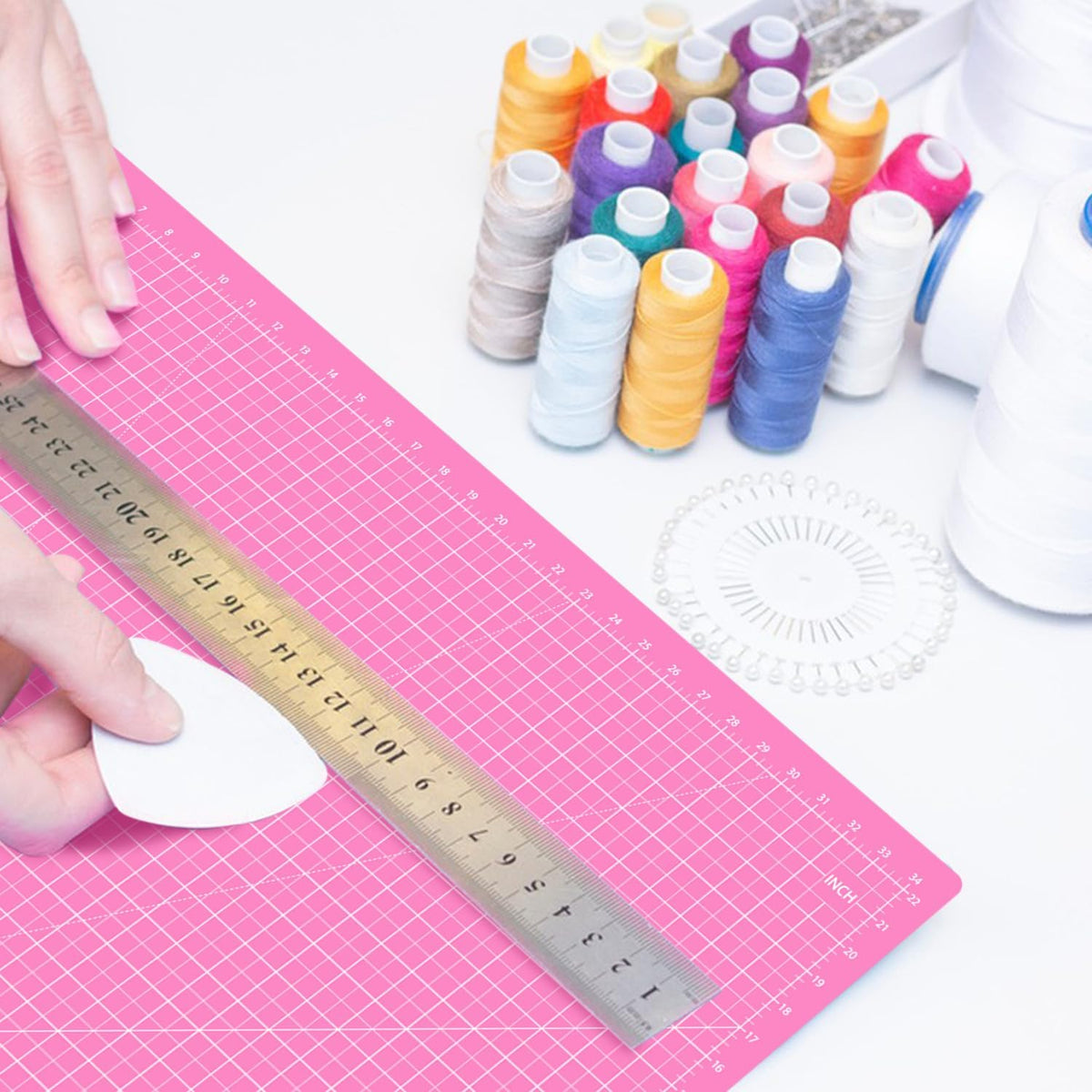 18"x12" Thickened Self Healing Cutting Mat, A3 Rotary Cutting Sewing Mat for Crafts, Double Sided 5-Ply Table Cutting Board for Fabric Quilting Art Hobby Project, Pink/Purple