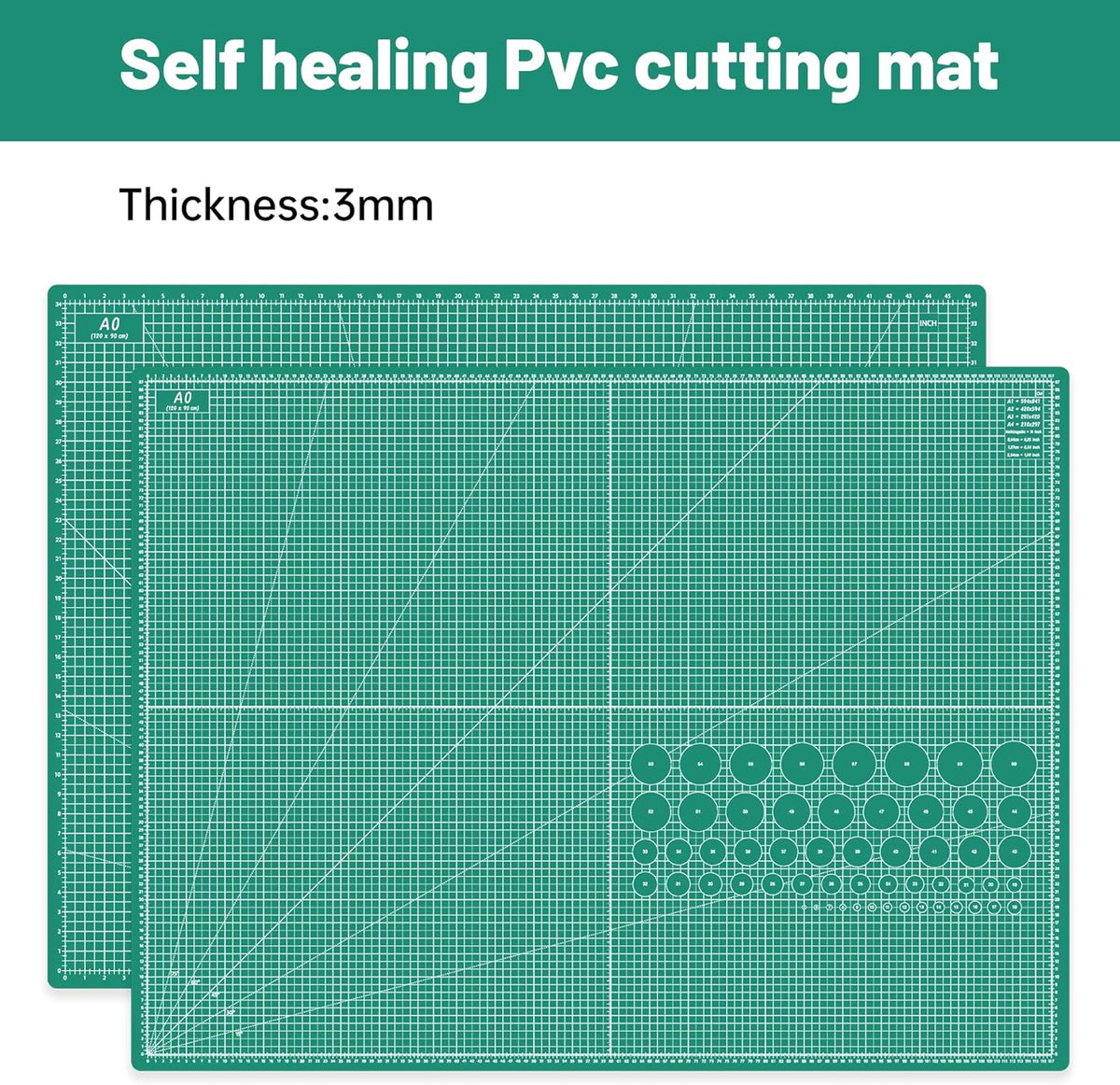 18"x12" Thickened Self Healing Cutting Mat, A3 Rotary Cutting Sewing Mat for Crafts, Double Sided 5-Ply Table Cutting Board for Fabric Quilting Art Hobby Project, Pink/Purple