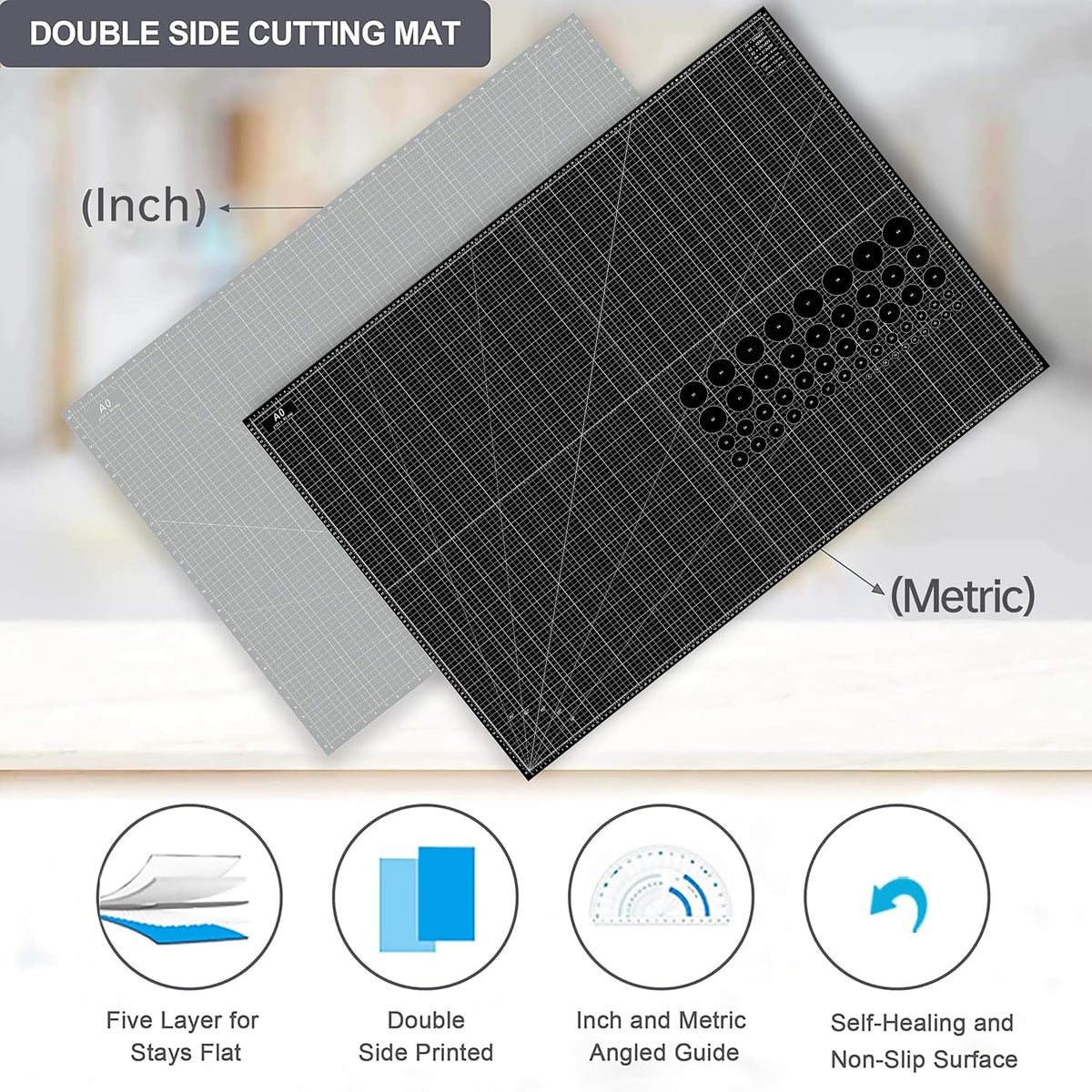 18"x12" Thickened Self Healing Cutting Mat, A3 Rotary Cutting Sewing Mat for Crafts, Double Sided 5-Ply Table Cutting Board for Fabric Quilting Art Hobby Project, Pink/Purple
