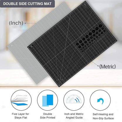 18"x12" Thickened Self Healing Cutting Mat, A3 Rotary Cutting Sewing Mat for Crafts, Double Sided 5-Ply Table Cutting Board for Fabric Quilting Art Hobby Project, Pink/Purple