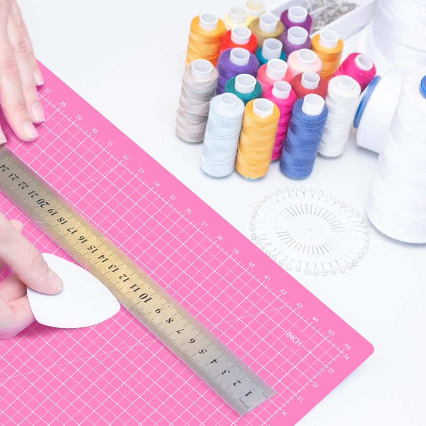 18"x12" Thickened Self Healing Cutting Mat, A3 Rotary Cutting Sewing Mat for Crafts, Double Sided 5-Ply Table Cutting Board for Fabric Quilting Art Hobby Project, Pink/Purple