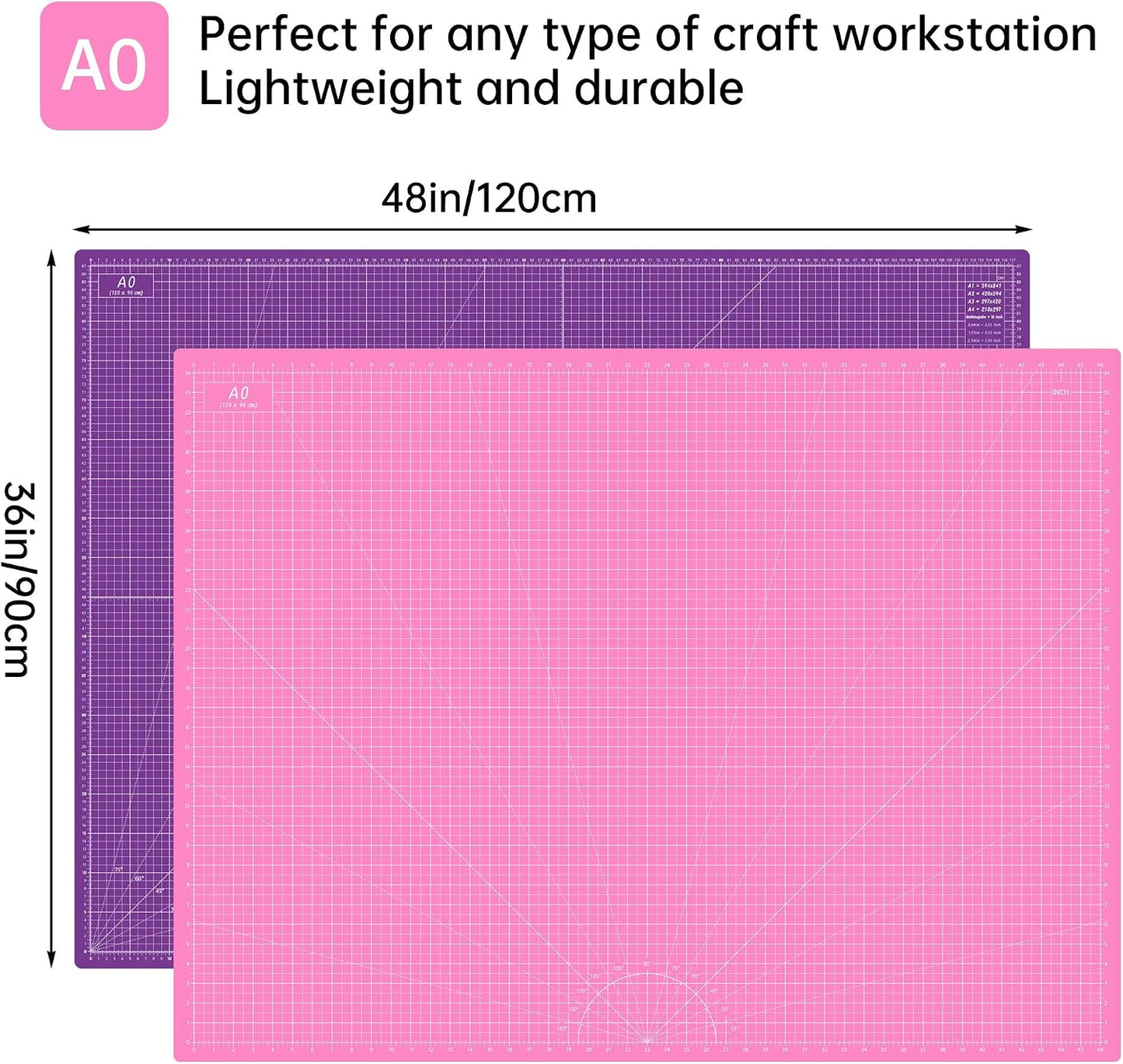 18"x12" Thickened Self Healing Cutting Mat, A3 Rotary Cutting Sewing Mat for Crafts, Double Sided 5-Ply Table Cutting Board for Fabric Quilting Art Hobby Project, Pink/Purple