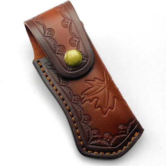 Leather Knife Sheath,Carry Snap Case for Pocket Folding Knife Waist Pouch EDC Holster Belt Loop Brown Outdoor Hunting Camping Gift 4.33" Durability