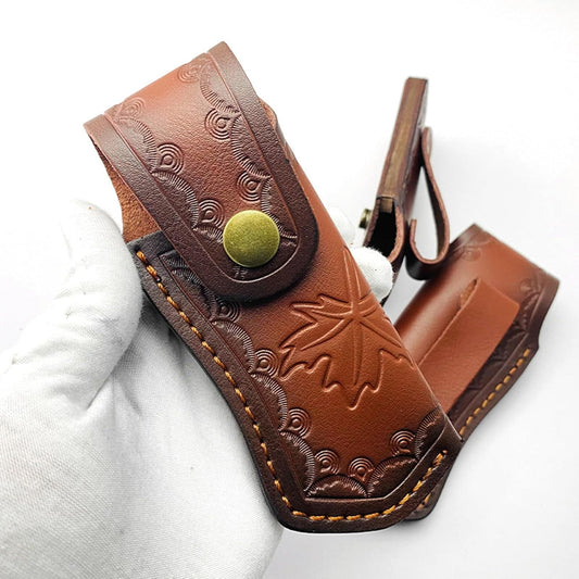 Leather Knife Sheath,Carry Snap Case for Pocket Folding Knife Waist Pouch EDC Holster Belt Loop Brown Outdoor Hunting Camping Gift 4.33" Durability