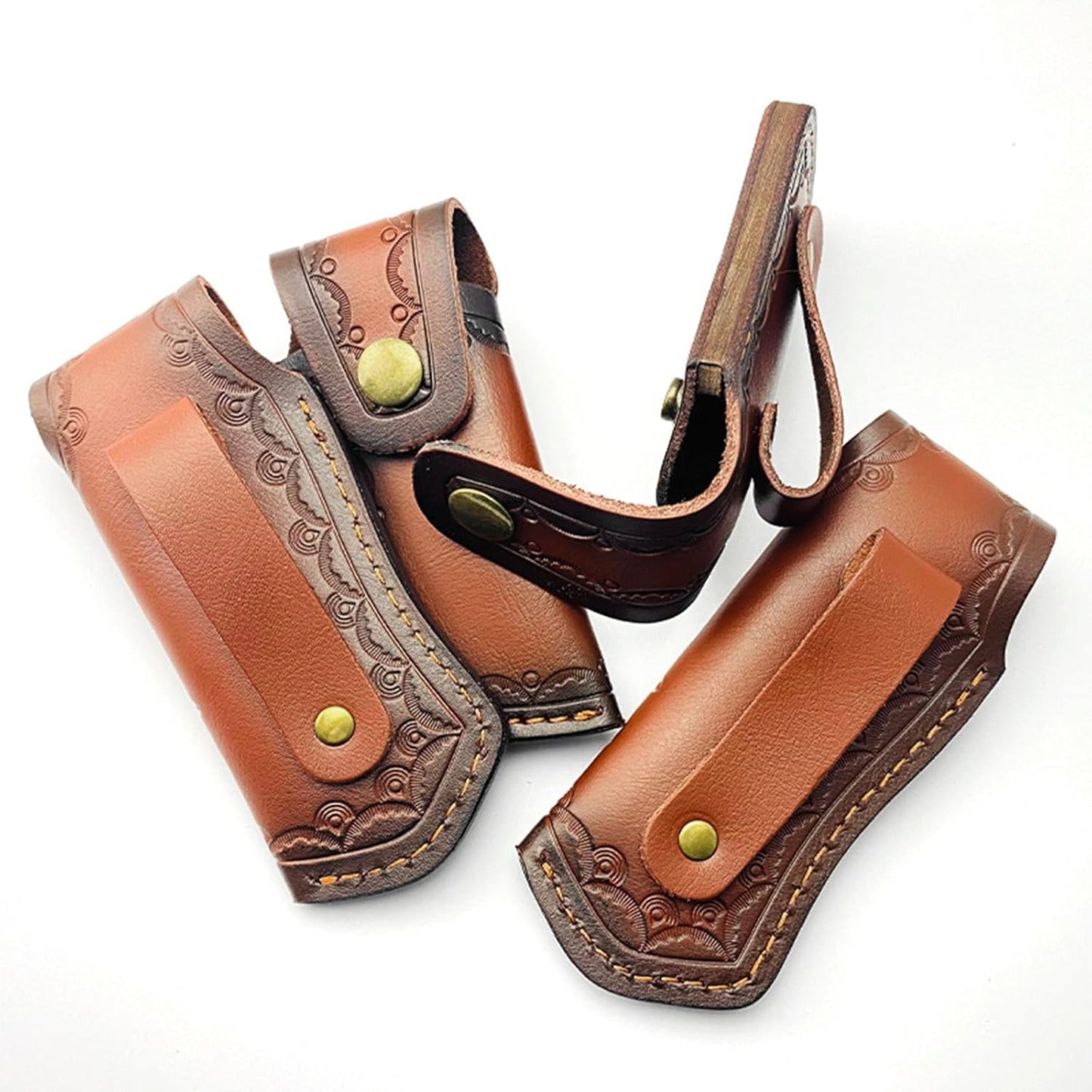 Leather Knife Sheath,Carry Snap Case for Pocket Folding Knife Waist Pouch EDC Holster Belt Loop Brown Outdoor Hunting Camping Gift 4.33" Durability