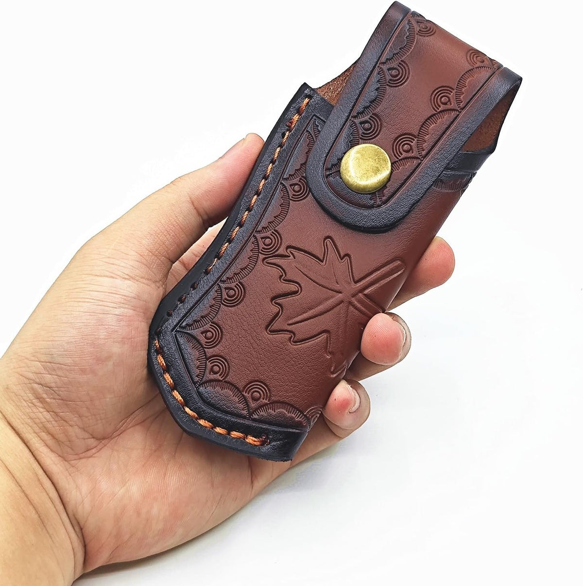 Leather Knife Sheath,Carry Snap Case for Pocket Folding Knife Waist Pouch EDC Holster Belt Loop Brown Outdoor Hunting Camping Gift 4.33" Durability