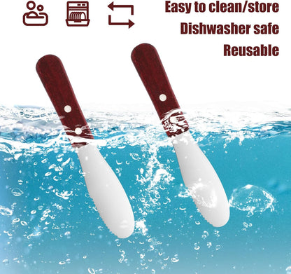 2pcs Butter Knife Spreader Set, Stainless Steel Cheese Spreader Knife with Wood Handle for Sandwiches Cream Cheese & Condiments Kitchen Tools & Cooking Utensils