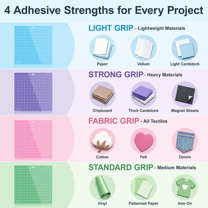 Cutting Mat for Cricut,12x12 inch 4 Pack Variety Cutting Mats LightGrip,Replacement Accessories for Cricut Maker 3/Maker/Explore 3/Air 2/Air/One