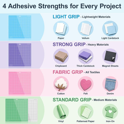 Cutting Mat for Cricut,12x12 inch 4 Pack Variety Cutting Mats LightGrip,Replacement Accessories for Cricut Maker 3/Maker/Explore 3/Air 2/Air/One