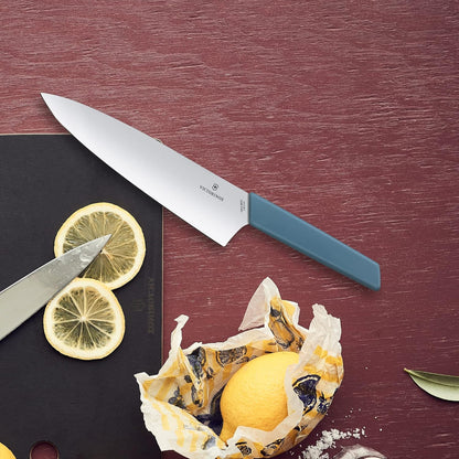 Swiss Modern Chef's Knife - Kitchen Knife for Cutting Meat, Fruit & Vegetables - Premium Kitchen Accessories - Blue Handle, 8"