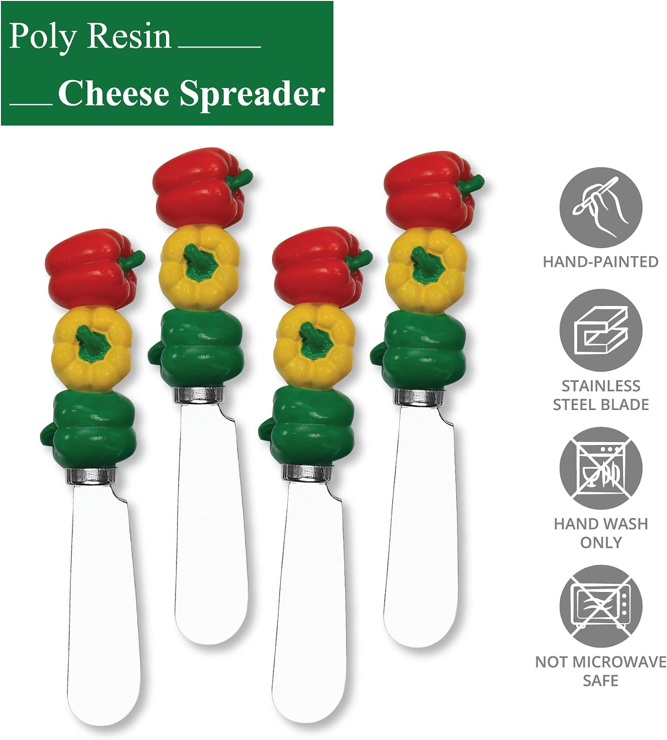 Flower Bouquet Cheese Spreaders, Hand-Painted Resin Handles with Stainless Steel Blades for Spreading Cream Cheese, Butter, and Jam, Assorted Designs, Set of 4