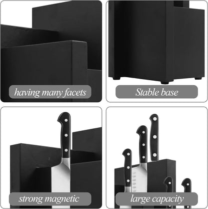 Resafy Black Magnetic Knife Block Knives Display Stable Board Knife Holder Rack Magnetic Stands with Strong Enhanced Magnets on Both Sides Anti-slip Feet