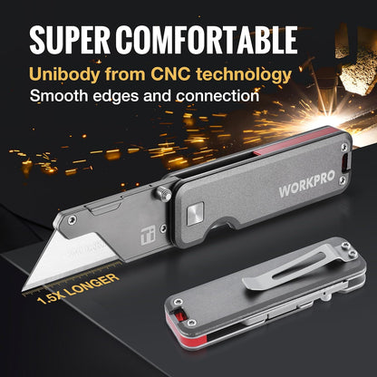 Premium Titanium Utility Knife, CNC Unibody, Lightweight Aluminium Handle Folding Box Cutter, Quick Change Blade Razor Knife,Ideal Gifts for Men Women, with 10 Extra Blades