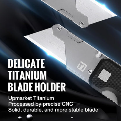 Premium Titanium Utility Knife, CNC Unibody, Lightweight Aluminium Handle Folding Box Cutter, Quick Change Blade Razor Knife,Ideal Gifts for Men Women, with 10 Extra Blades
